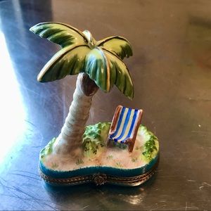 Limoges France Porcelain Palm Tree and Chaise Beach Chair